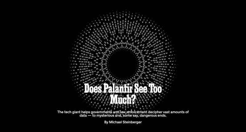 Trang web của Thời báo New York bao gồm một tính năng âm thanh cho bài báo của họ "Palantir có thấy quá nhiều không?"